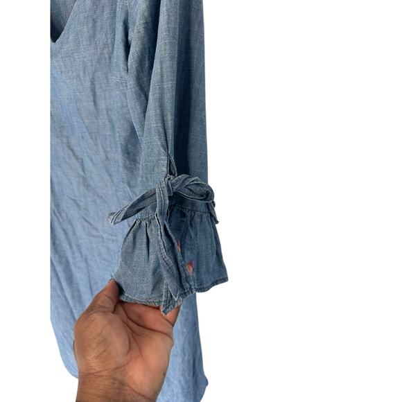 J.Crew Dress Blue Basic Lightweight V-Neck Chambray Ruffle Tie Sleeve Size 6 - Picture 4 of 12